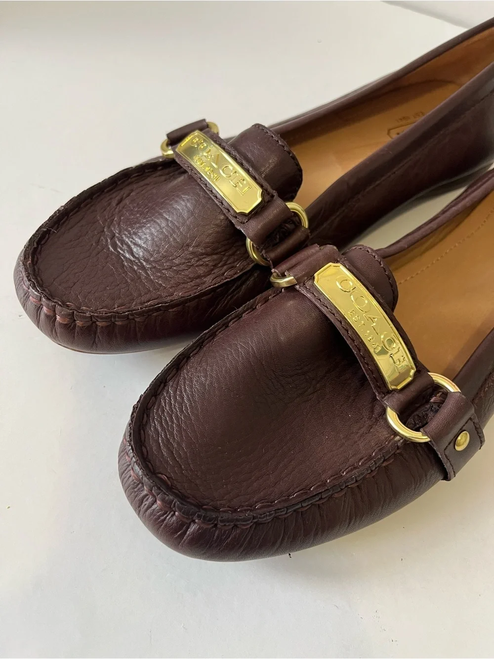 Coach Felisha Brown Leather Gold Accent Driving Loafers Size 8M